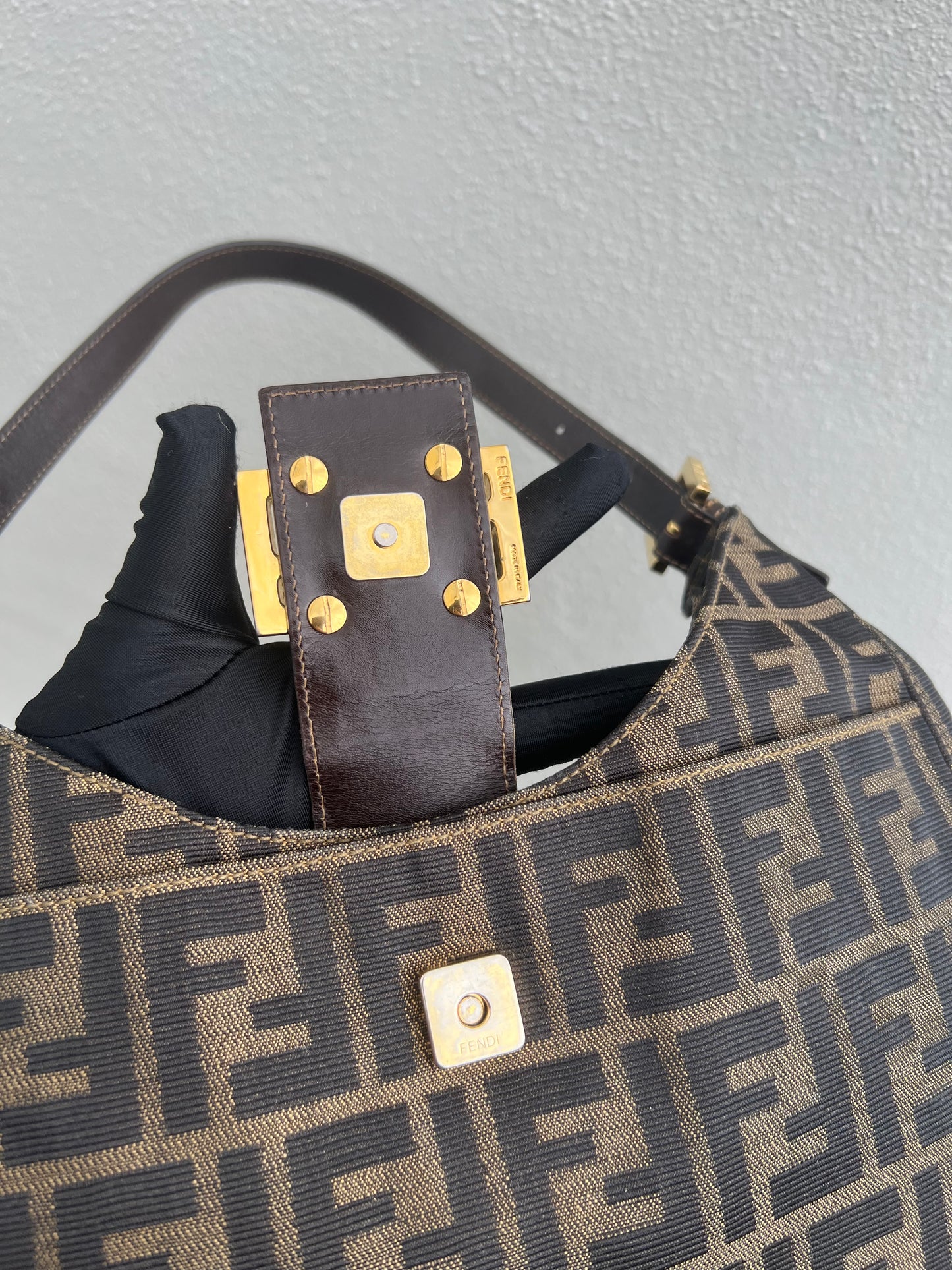Pre-loved FENDI Zucca Canvas Mamma Croissant Baguette Shoulder Bag