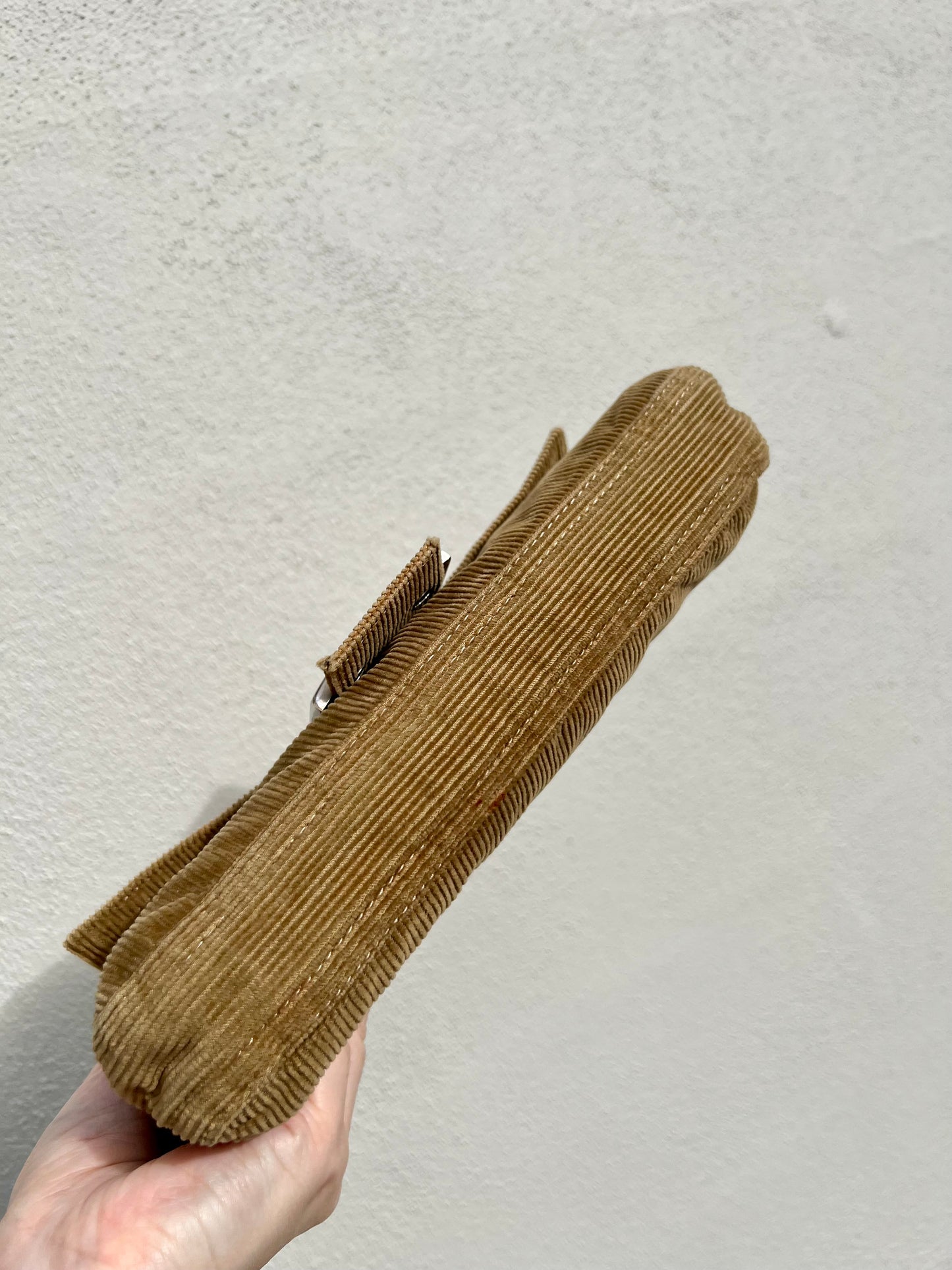 Pre-loved Fendi Camel-toned corduroy Corduroy Baguette Bag