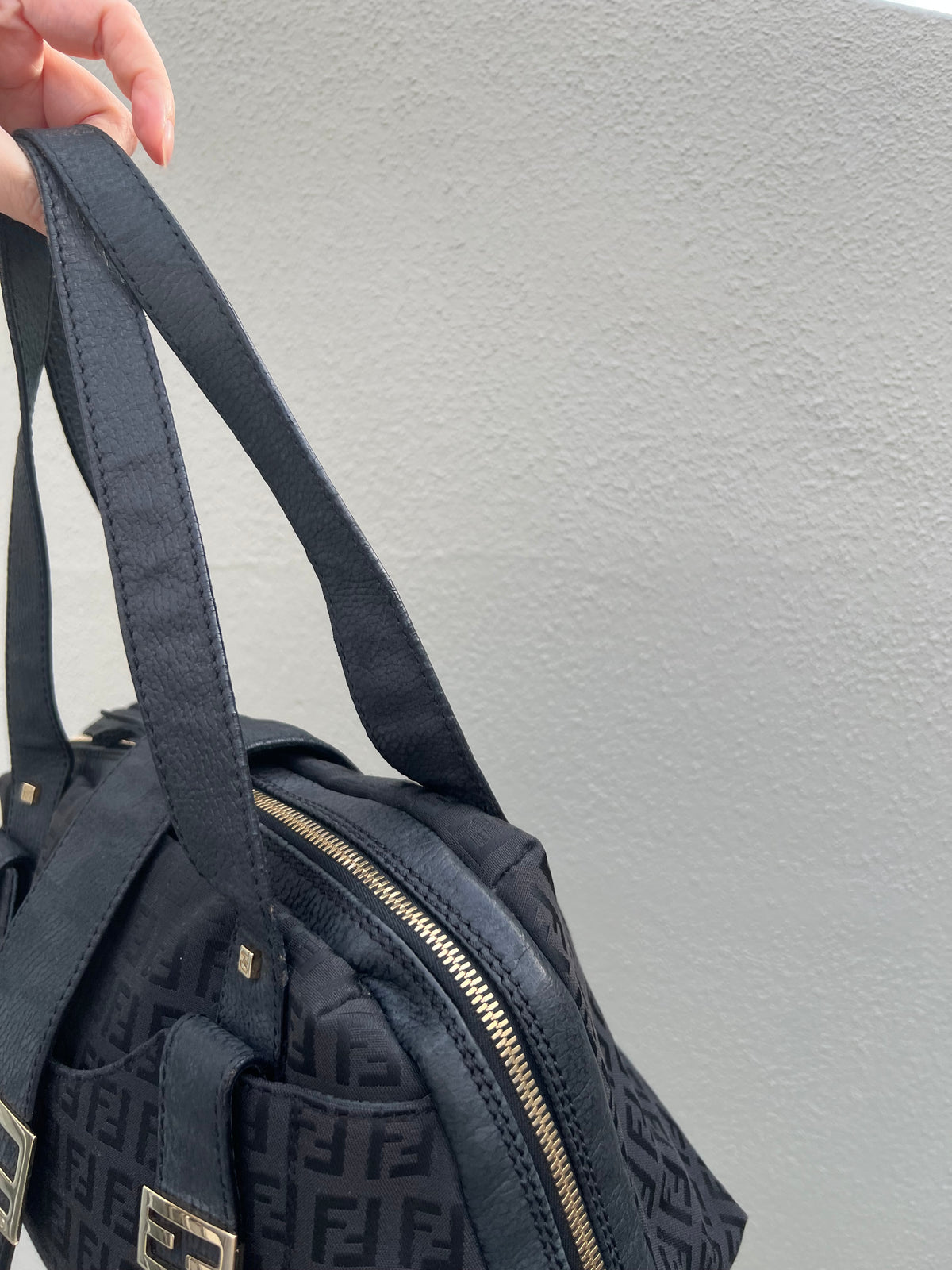 Pre-loved Mulitclasps Black Canvas and Leather Fendi Baguette Shoulder Bag