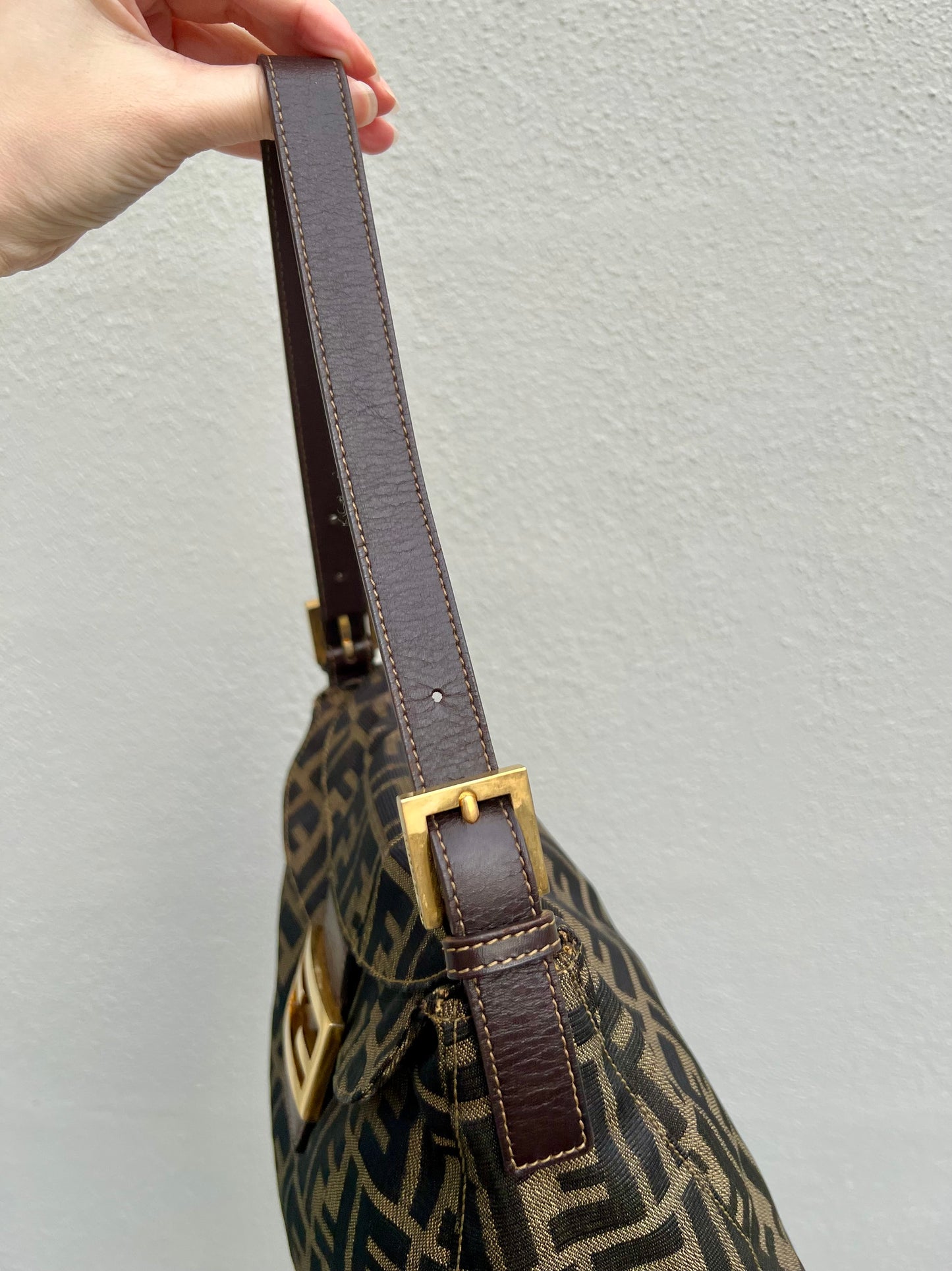 Pre-loved Fendi Zucca Double Flap Baguette Shoulder Bag