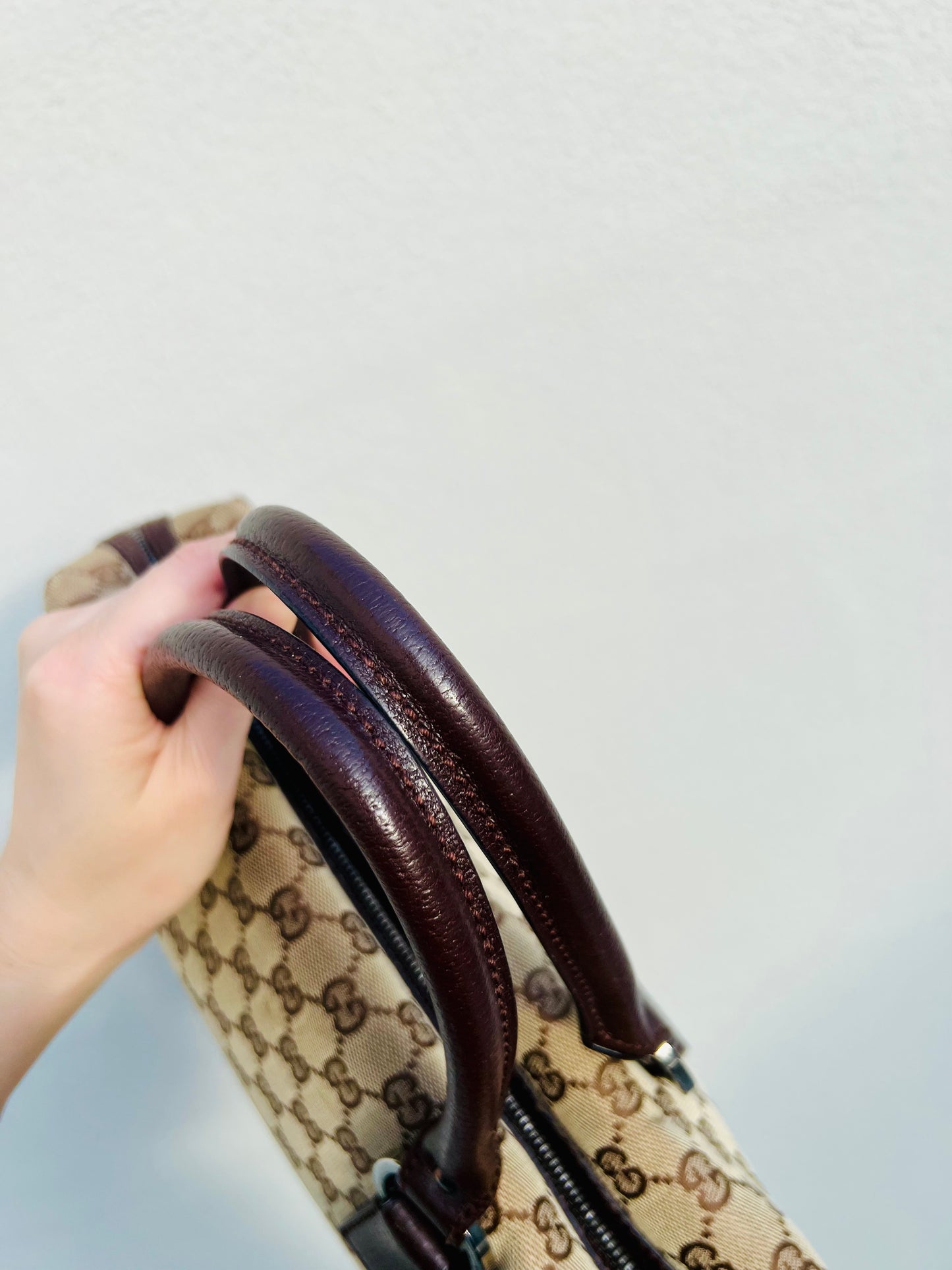Pre-loved Gucci GG Canvas Boston Bag Brown