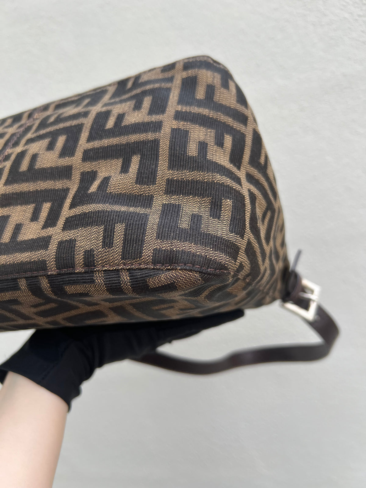 Pre-loved Fendi Zucca Double Flap Baguette Shoulder Bag