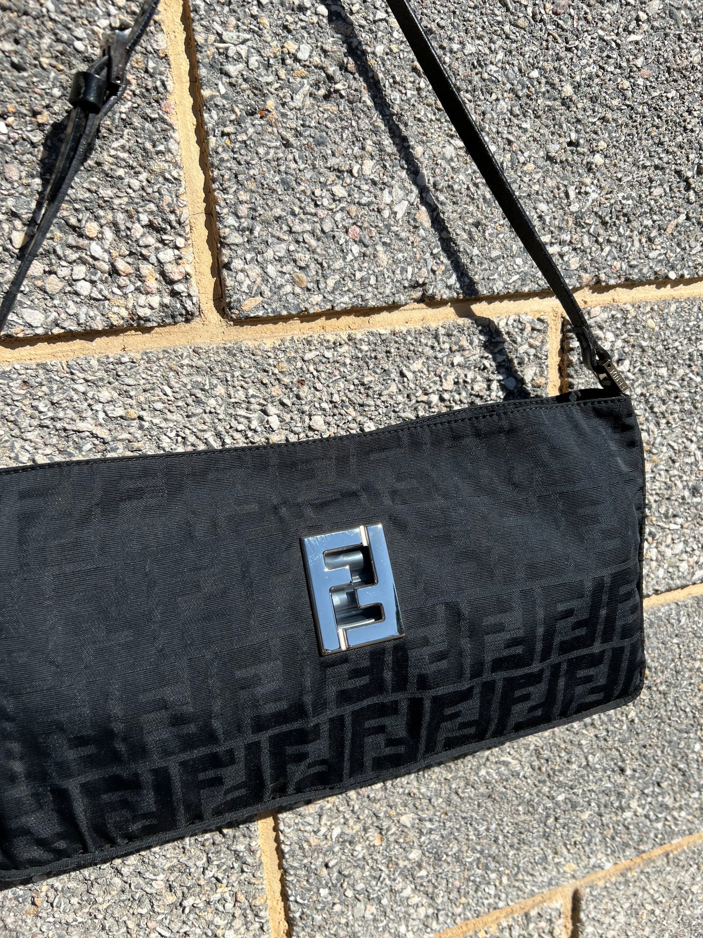 Pre-loved Fendi Zucco Print Hobo Shoulder Bag Black