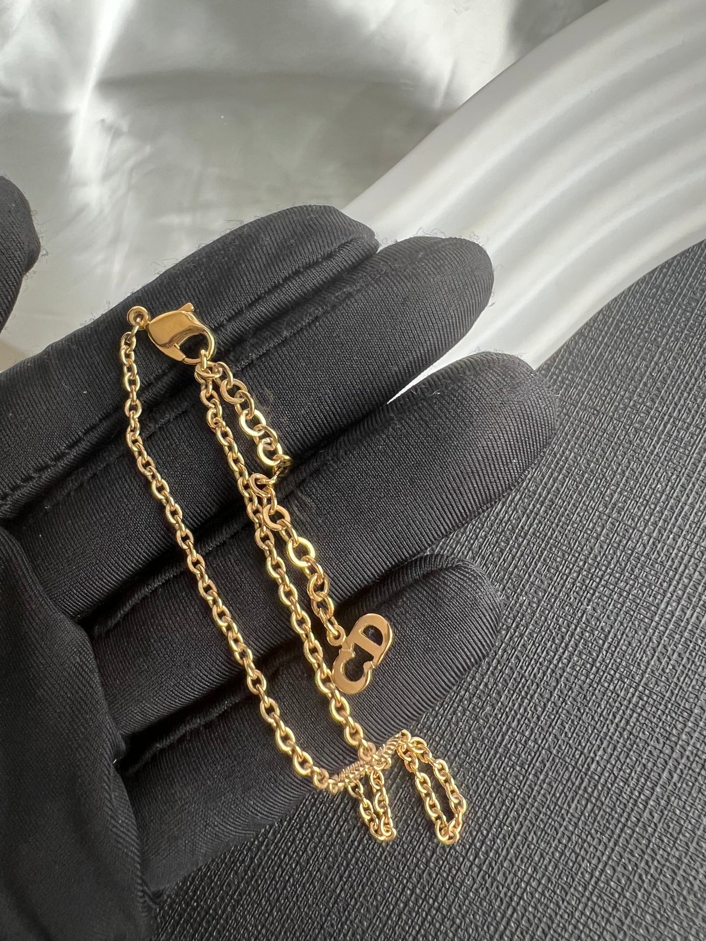 Pre-loved Vintage Dior Braided Gold Oval Logo Necklace
