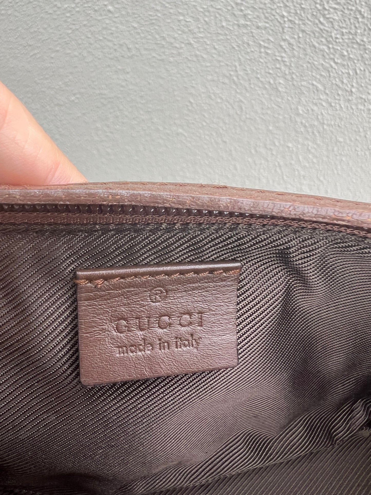 Pre-loved Gucci vintage GG Canvas Boat Baguette Bag Brown