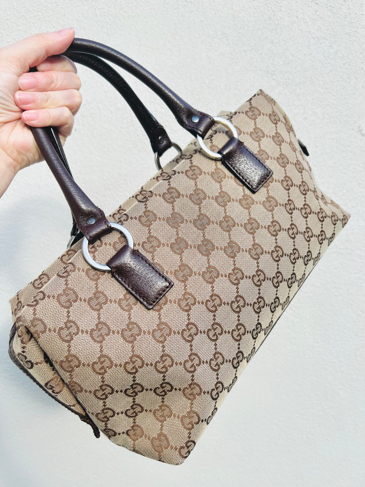 Pre-loved Gucci GG Canvas Boston Bag Brown