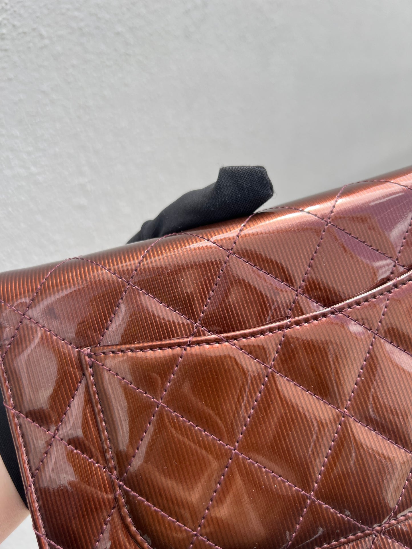 Pre- loved Chanel Burgundy Striated Quilted Patent Leather Classic WOC  Crossbody Bag