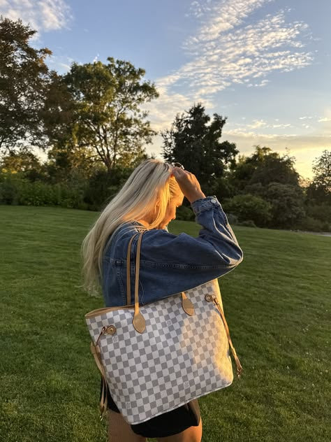 Pre-loved Louis Vuitton Neverfull Leather Tote MM Damier 2012