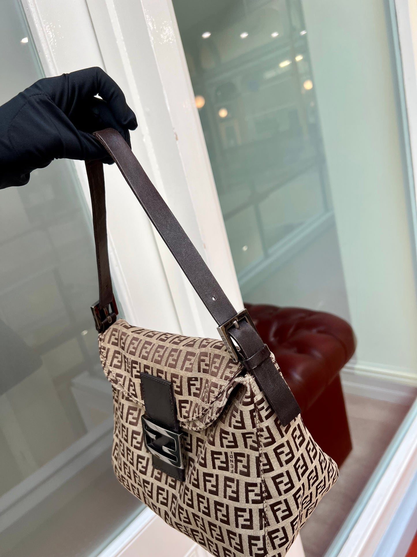 Pre-loved Fendi
20th Century Zucchino Canvas Double Flap Mamma Shoulder Bag