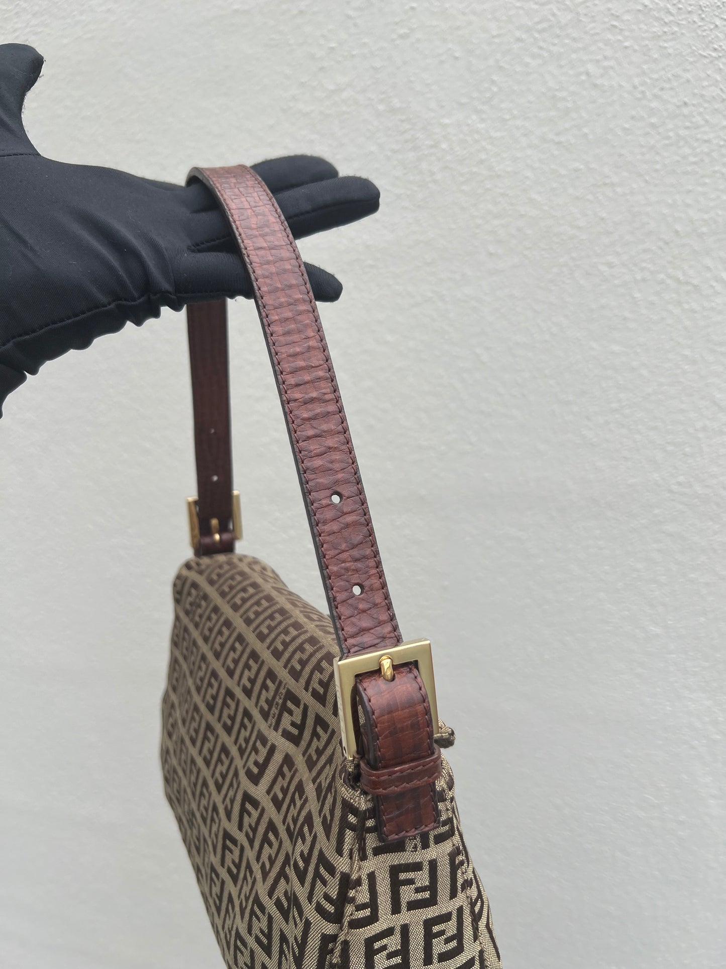 Pre-loved Fendi Vintage Zucchino Pattern Baguette Handbag Brown