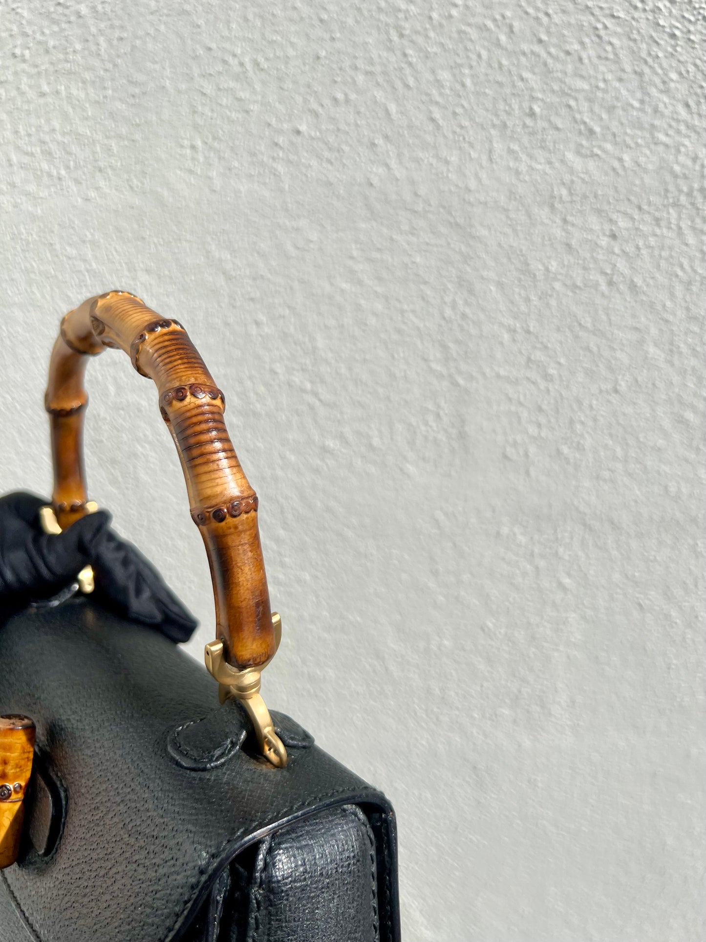 Pre-loved Vintage Gucci Black Leather Bamboo Night 1947 Top Handle Bag 20th Century