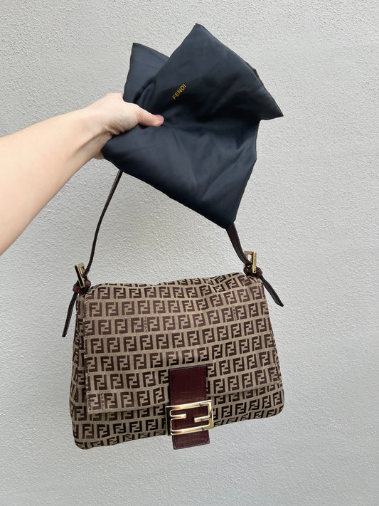 Pre-loved Fendi Vintage Zucchino Pattern Baguette Mamma Handbag