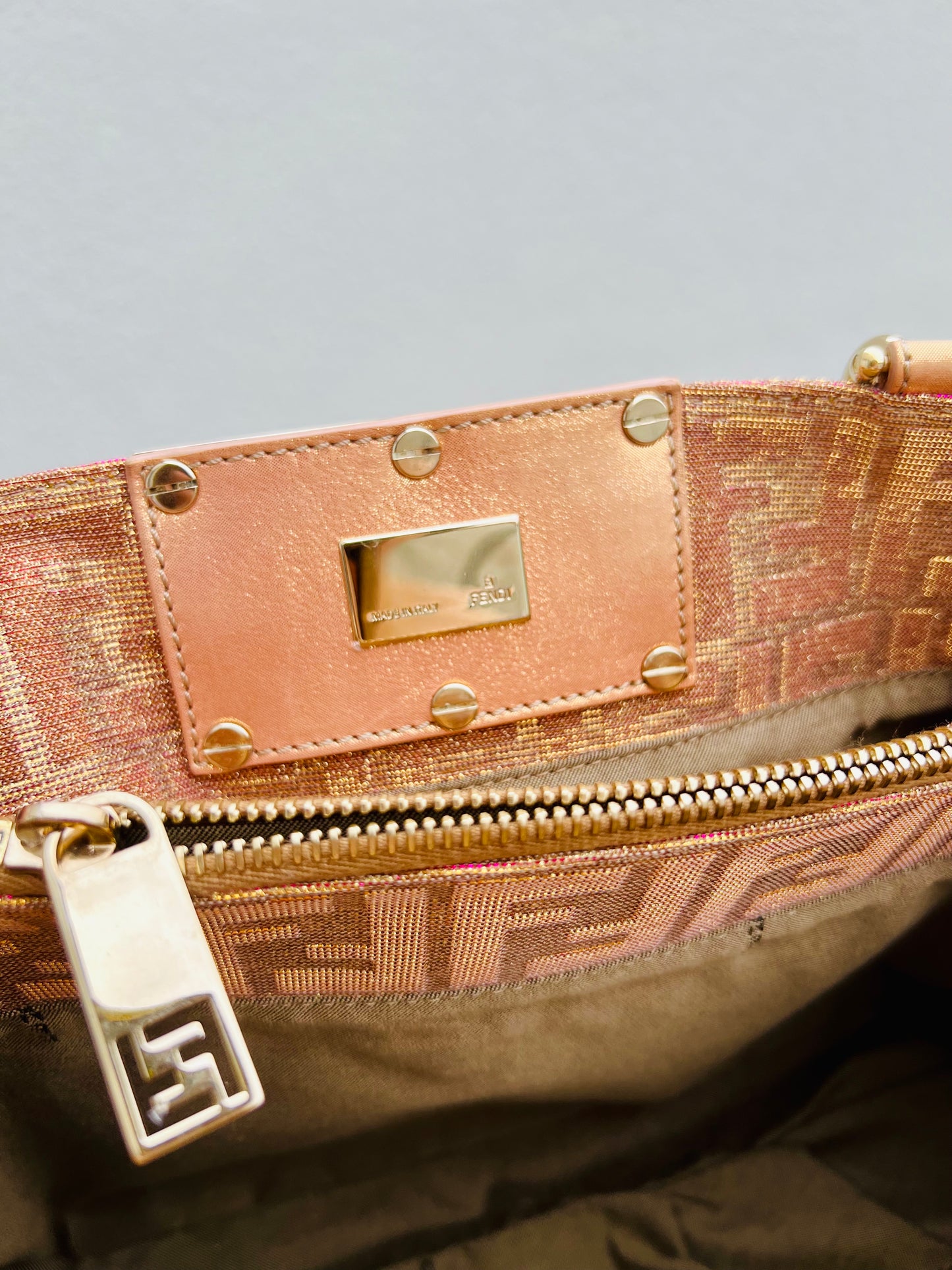 Pre-loved Fendi Metallic FF Zucca Small Mia Gold-tone Tote Handbag