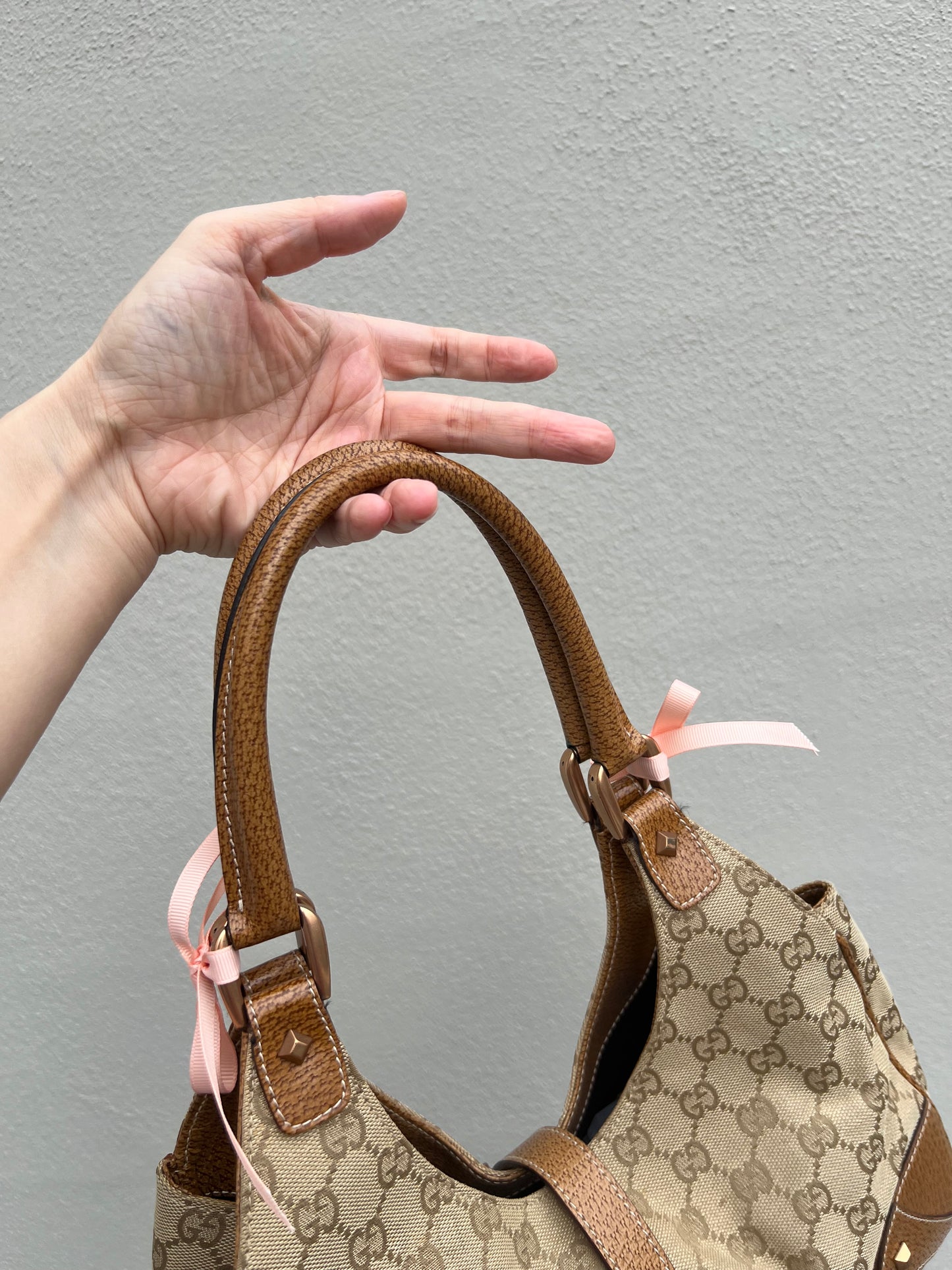 Pre-Loved Gucci GG Canvas Nailhead Jackie Bardot Medium