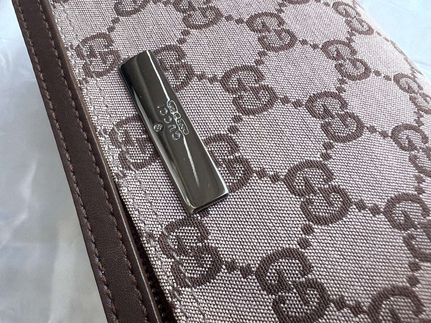 Pre-loved Gucci vintage GG Canvas Boat Baguette Bag Brown