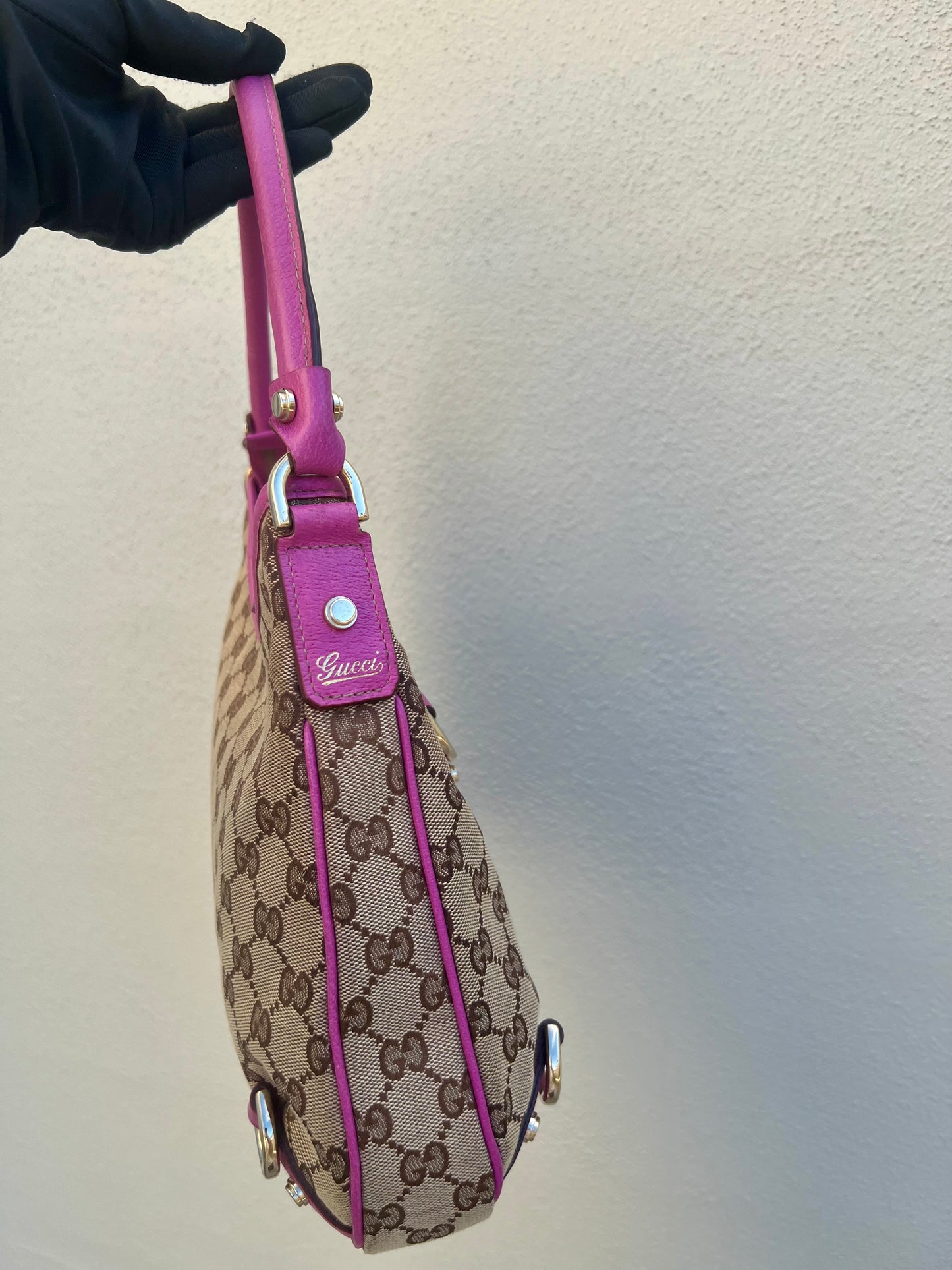 Pre-loved Gucci GG Fabric Abbey Medium D-Ring Hobo Bag