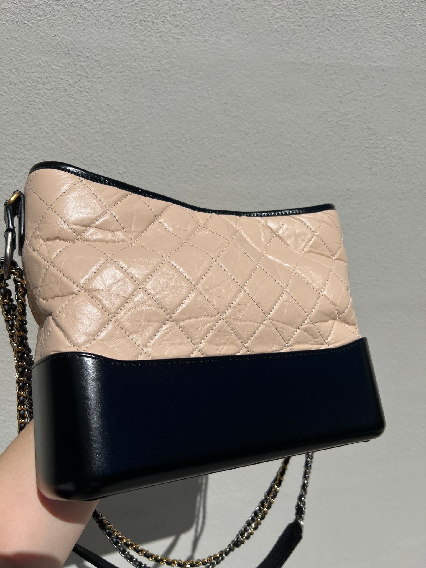 Pre-loved Chanel Beige/Black Quilted Leather Medium Gabrielle Hobo Bag