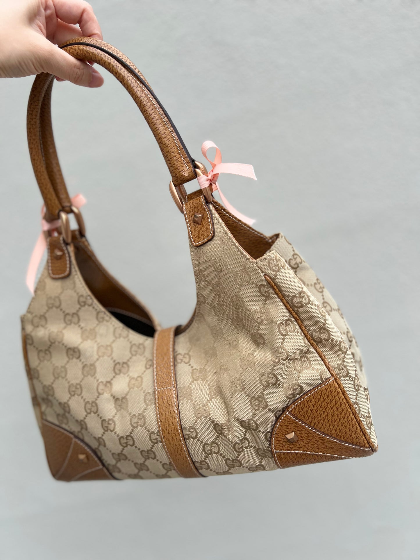 Pre-Loved Gucci GG Canvas Nailhead Jackie Bardot Medium