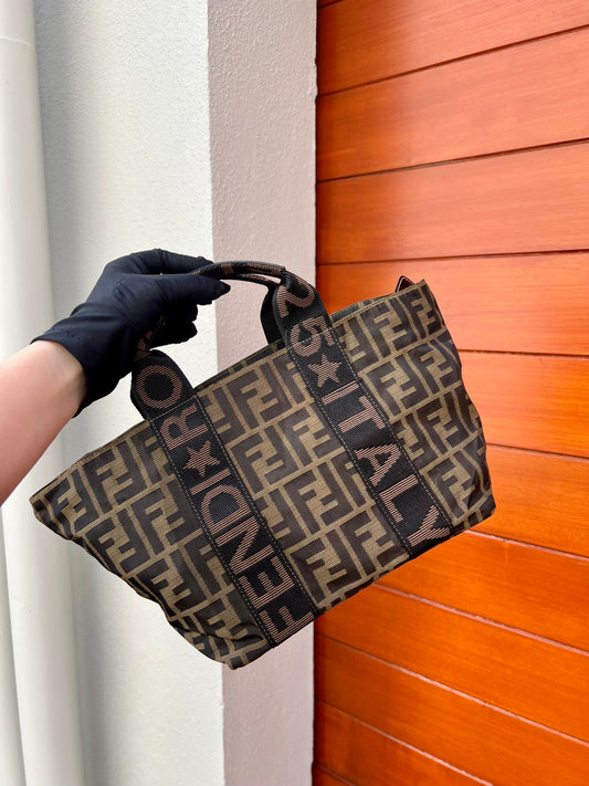 Pre-loved FENDI Zucca Canvas 1925 Tote Tobacco Hand Bag Brown