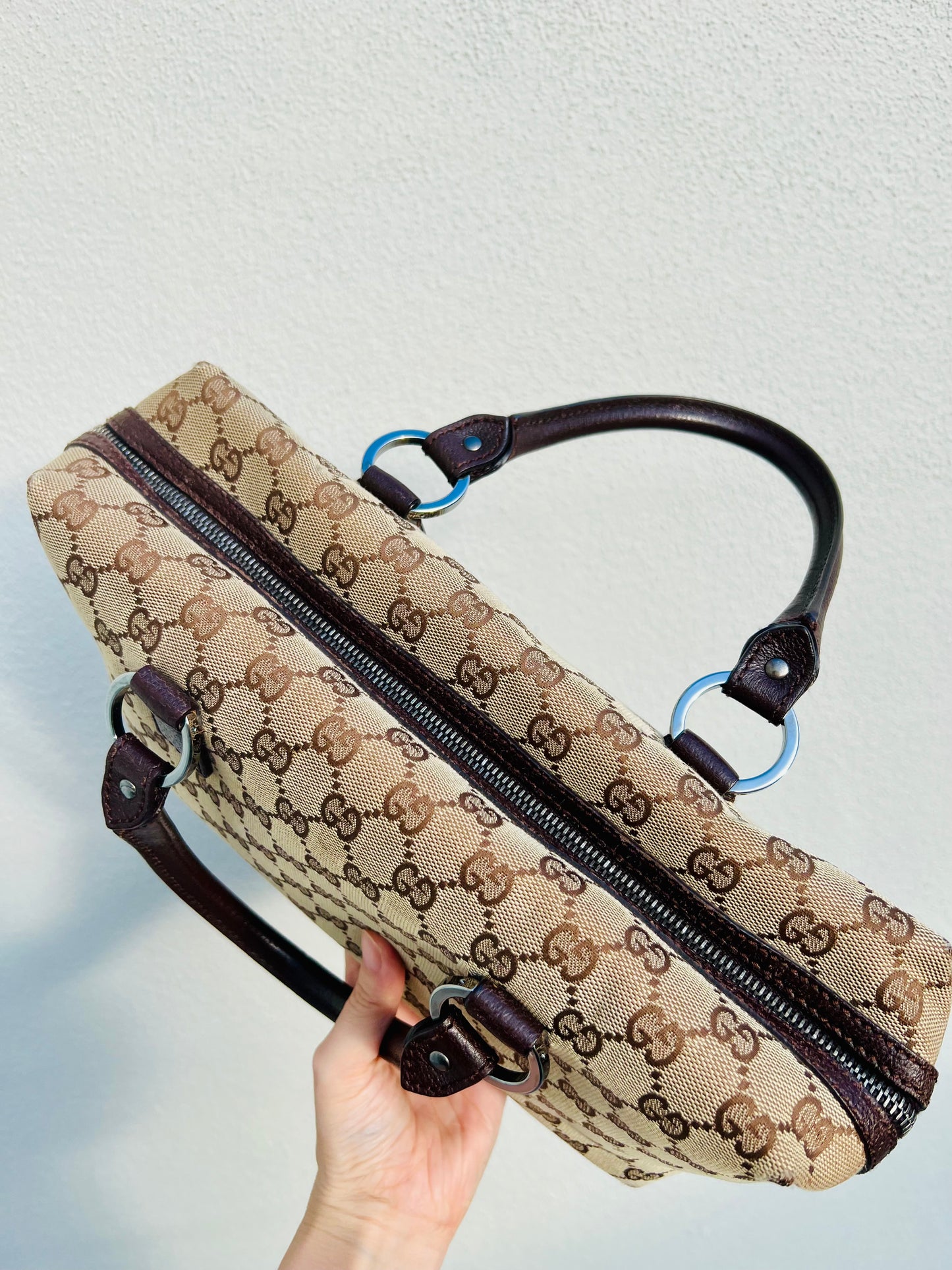 Pre-loved Gucci GG Canvas Boston Bag Brown