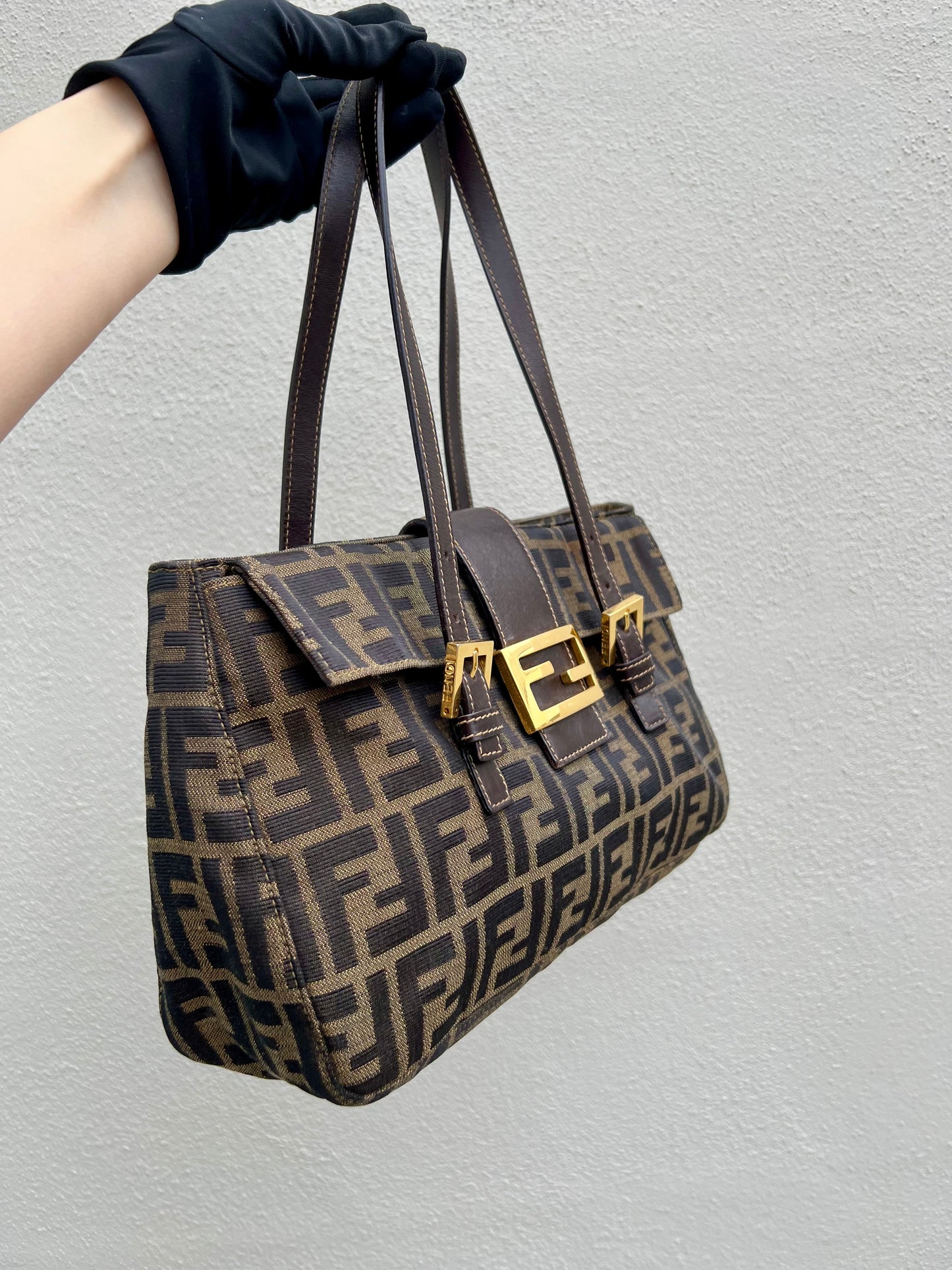 Pre-loved Fendi Zucca Brown Double Handle Bag