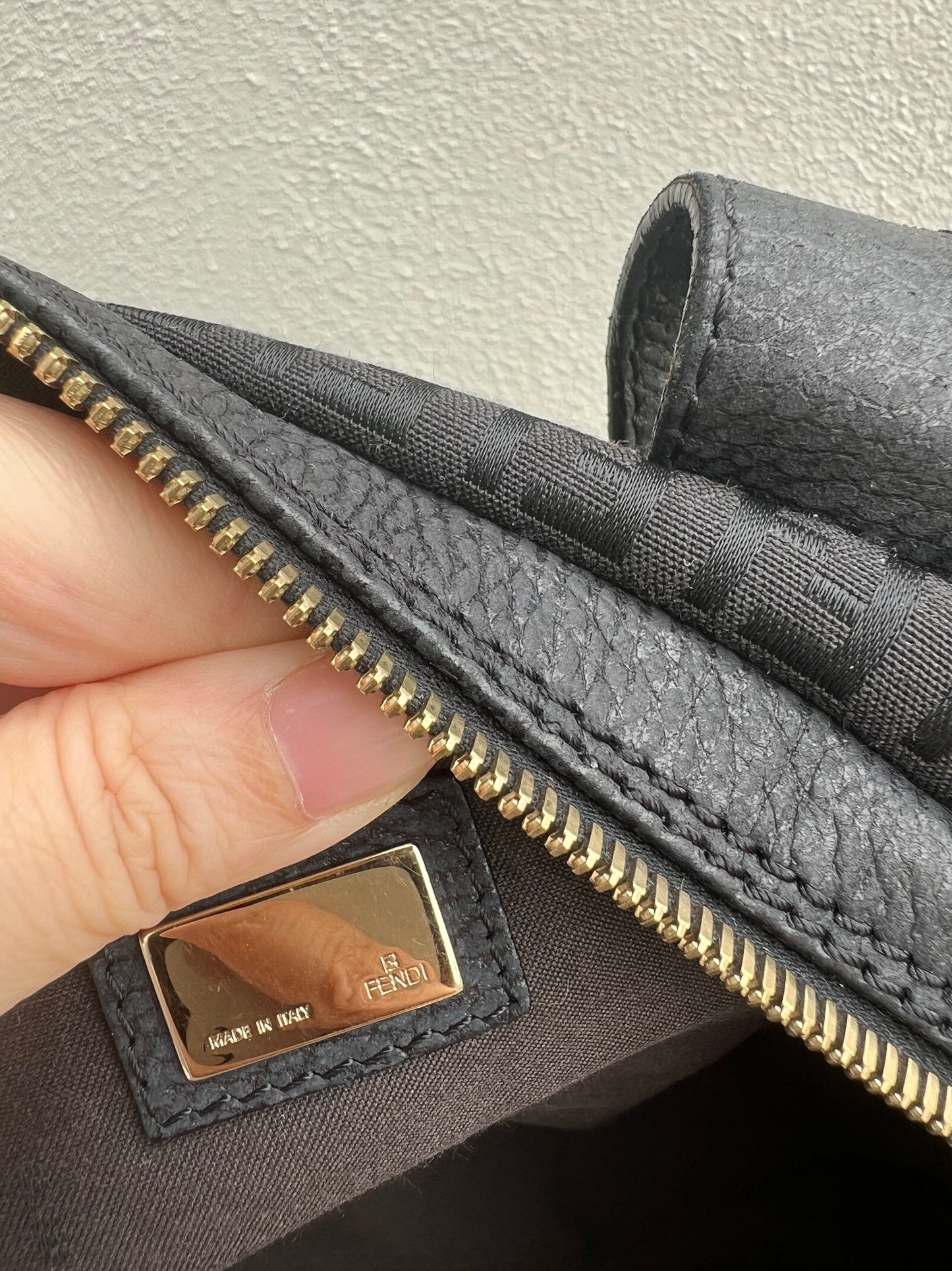 Pre-loved Fendi Baguette Mulitpocket Black Canvas and Leather Shoulder Bag