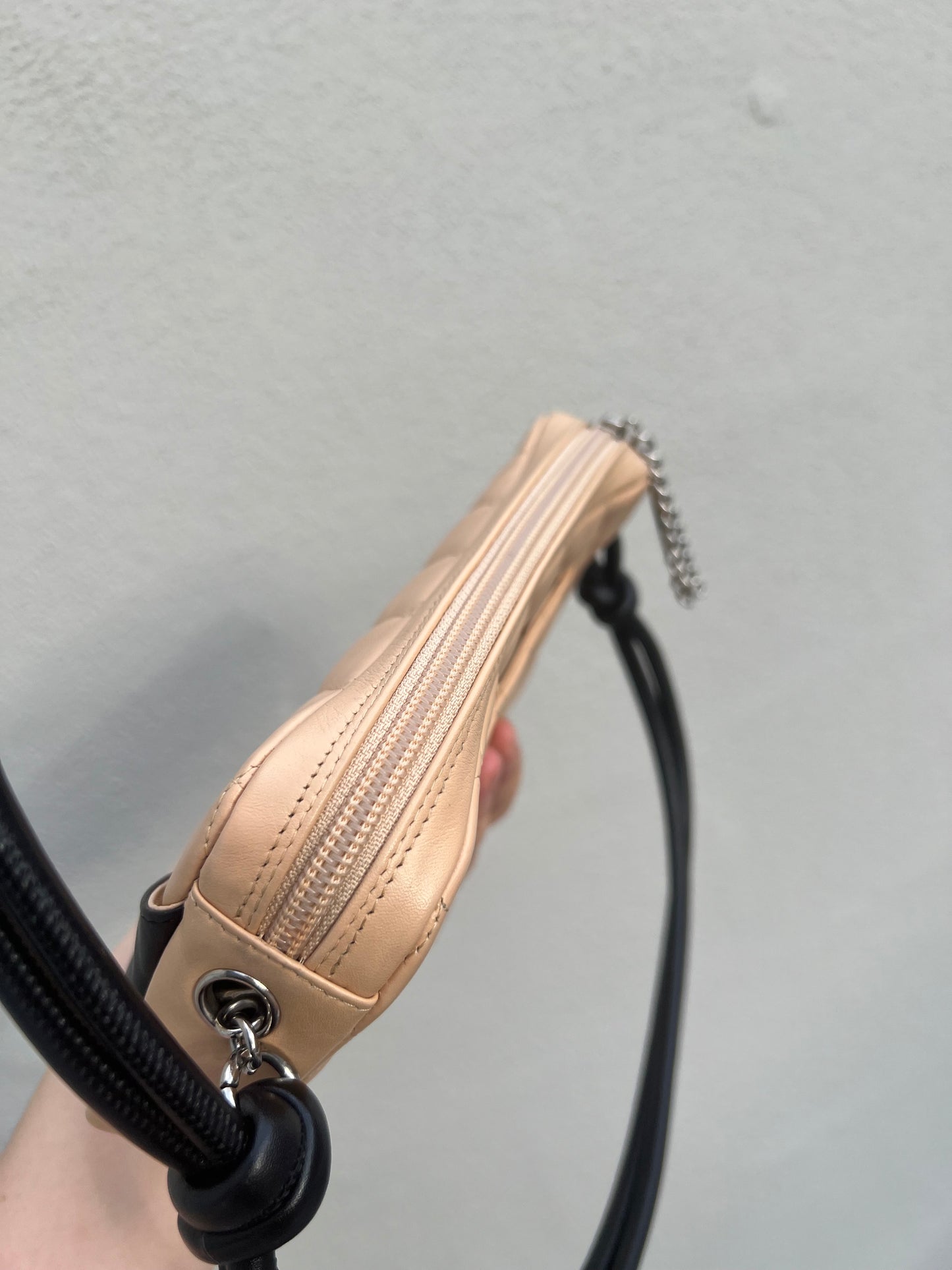 Pre-loved Chanel Beige & Black Quilted Lambskin Cambon Shoulder Pochette