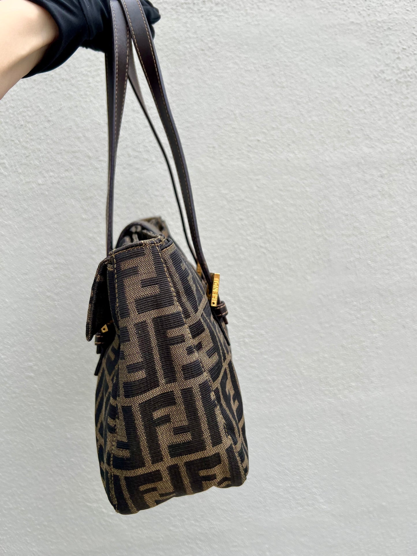 Pre-loved Fendi Zucca Brown Double Handle Bag