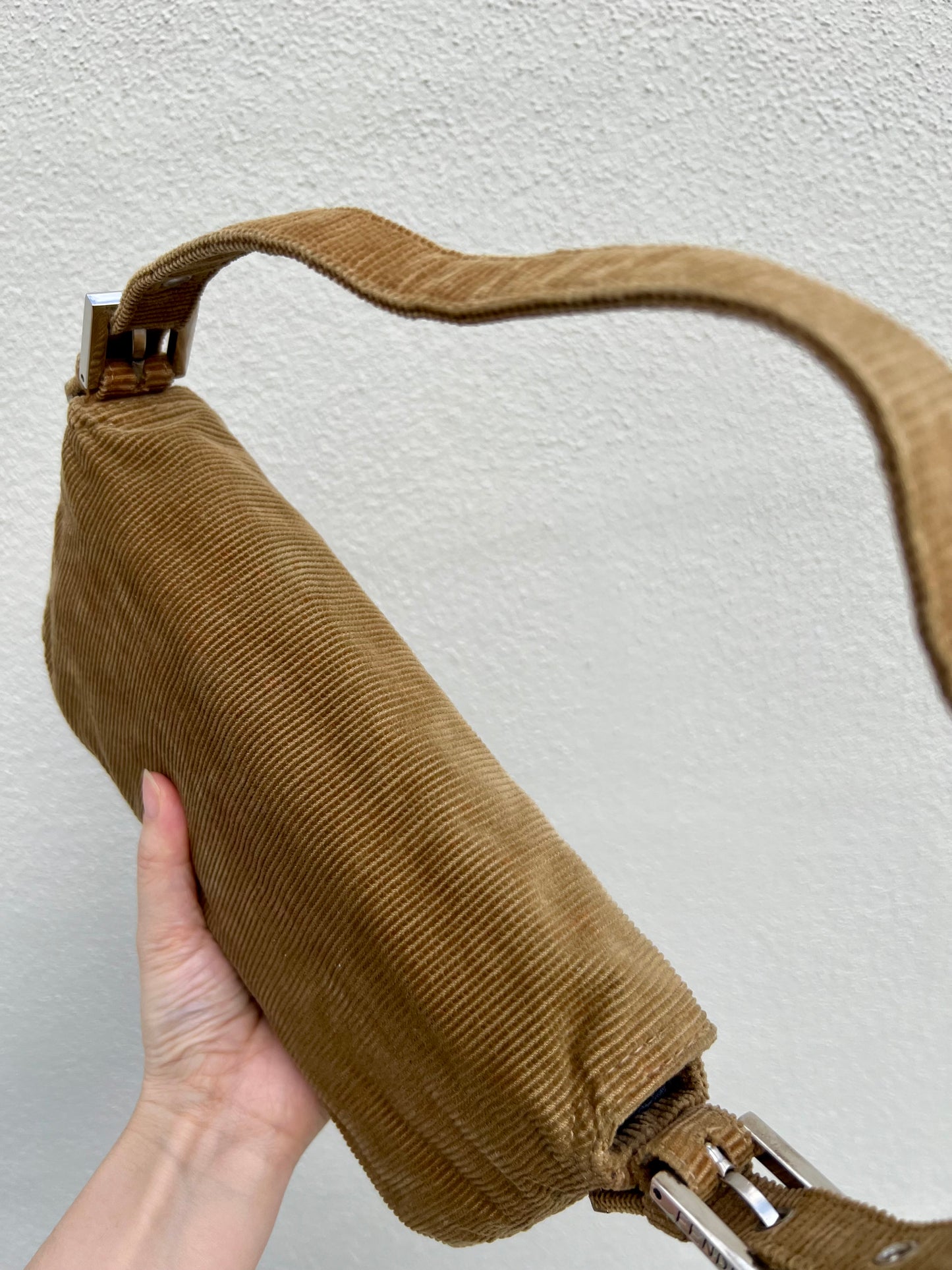 Pre-loved Fendi Camel-toned corduroy Corduroy Baguette Bag