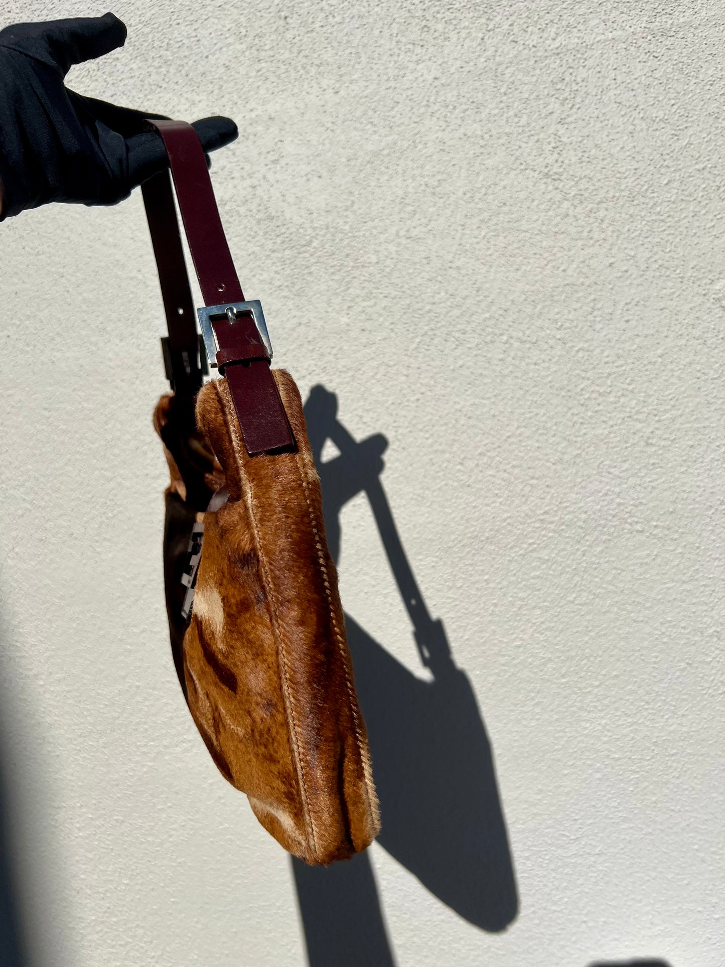 Pre-loved FENDI Mamma Baguette Shoulder Bag Pony Hair leather Brown