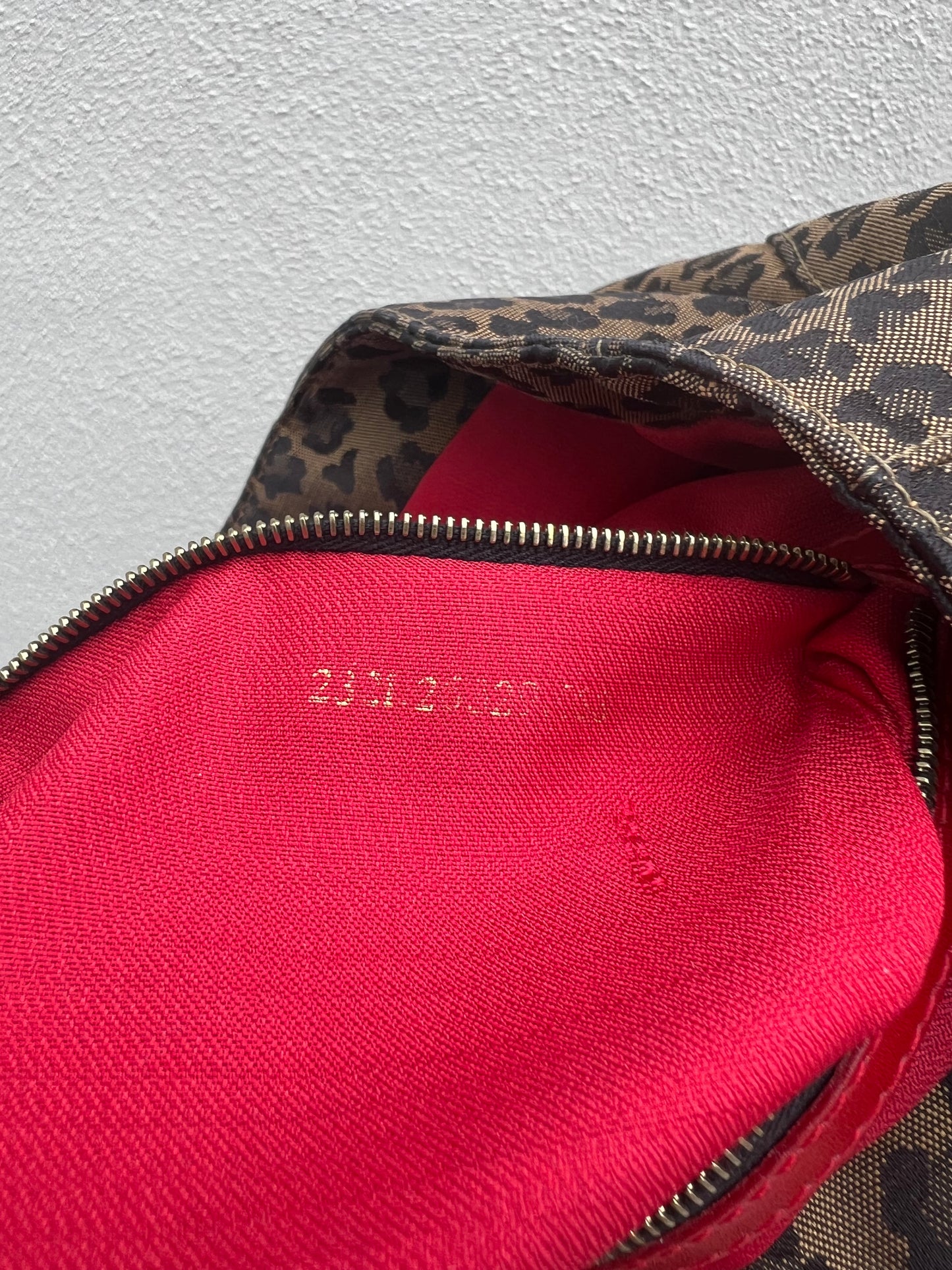 Pre-loved Fendi Leopard Print Tote Bag with Red Handles