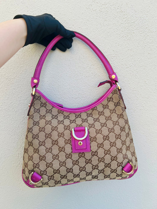 Pre-loved Gucci GG Fabric Abbey Medium D-Ring Hobo Bag