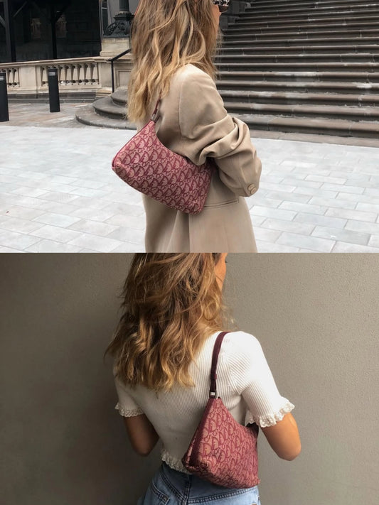 Pre-loved Christian Dior vintage Trotter Shoulder Bag Berry