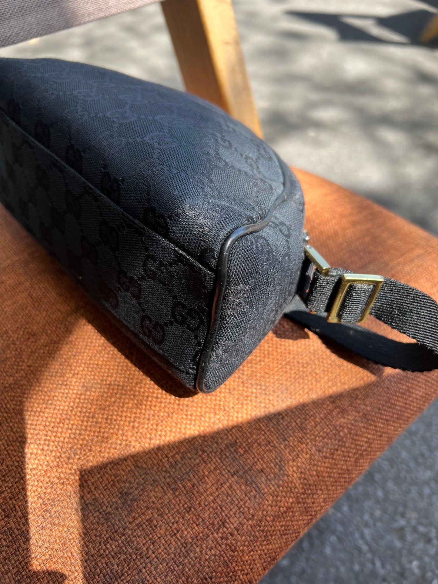 Pre-loved Gucci GG Monogram Half Moon Pochette Shoulder Bag Black