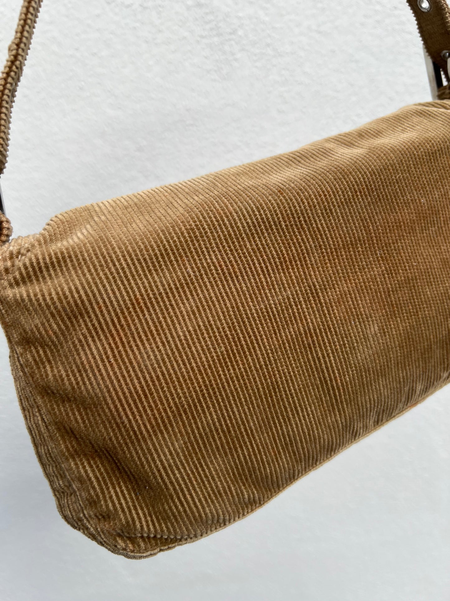 Pre-loved Fendi Camel-toned corduroy Corduroy Baguette Bag