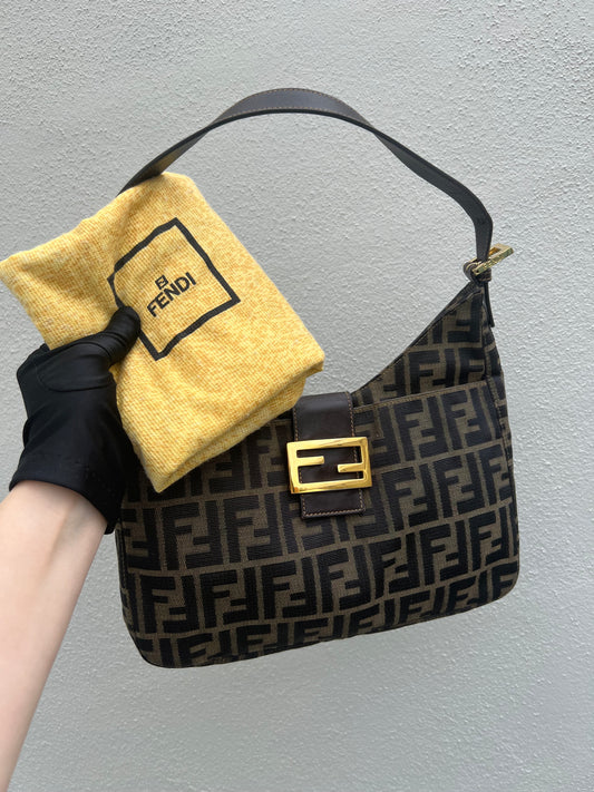 Pre-loved FENDI Zucca Canvas Mamma Croissant Baguette Shoulder Bag