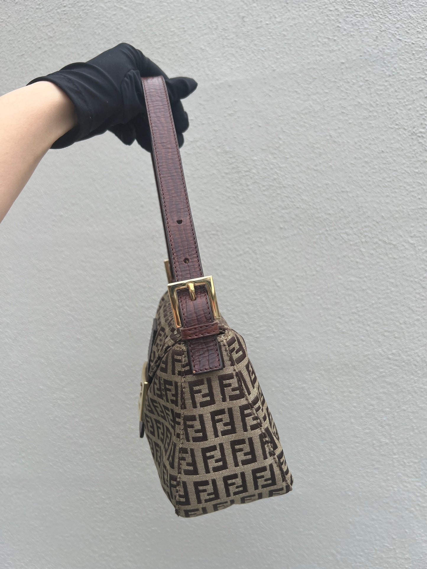 Pre-loved Fendi Vintage Zucchino Pattern Baguette Handbag Brown