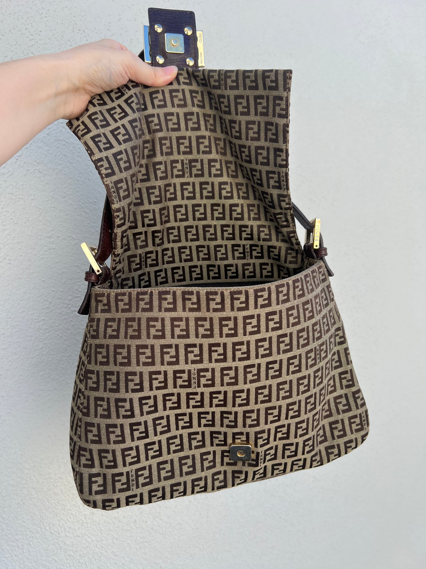 Pre-loved Fendi Vintage Zucchino Pattern Baguette Mamma Handbag