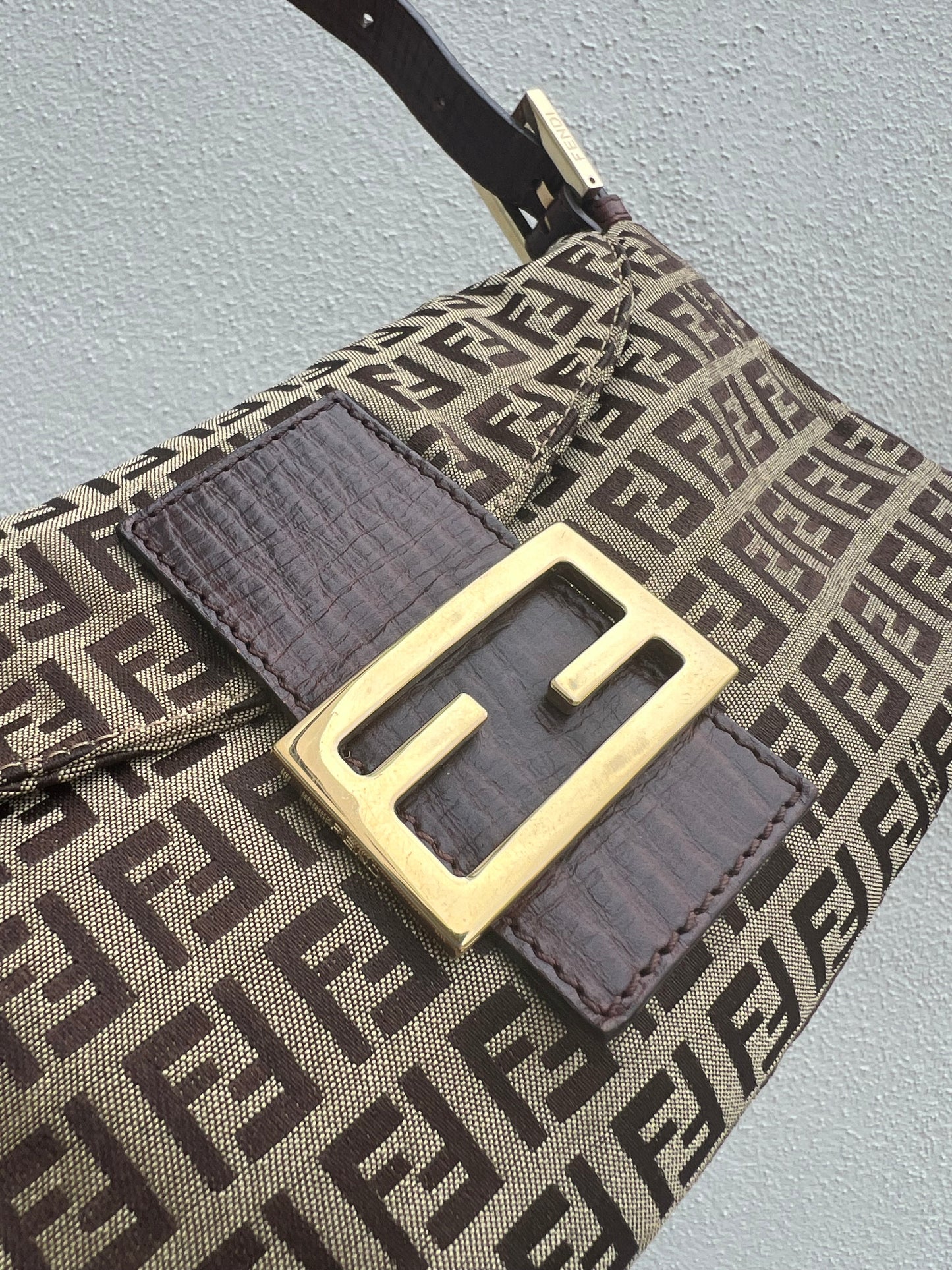 Pre-loved Fendi Vintage Zucchino Pattern Baguette Handbag Brown