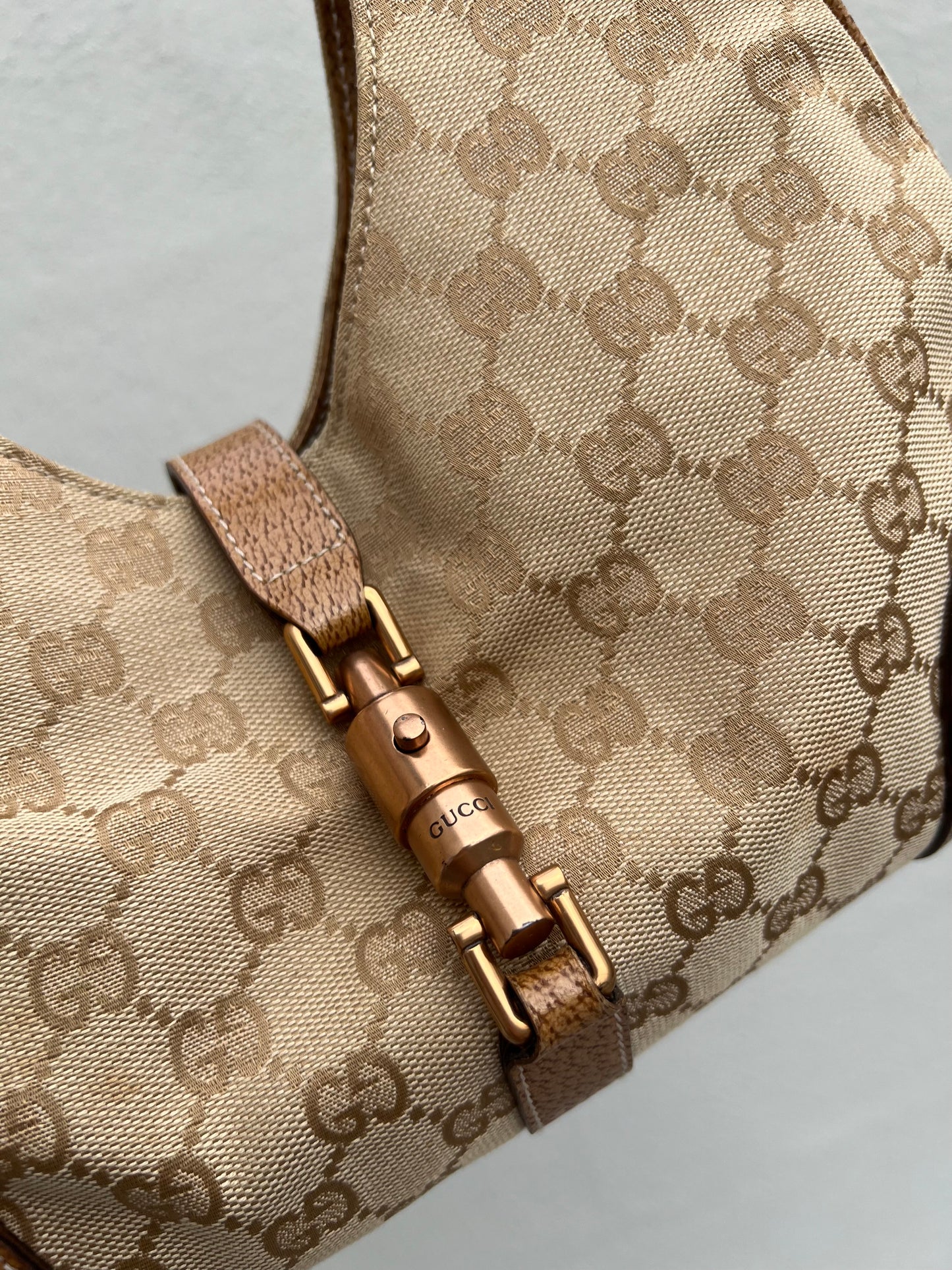 Pre-Loved Gucci GG Canvas Nailhead Jackie Bardot Medium