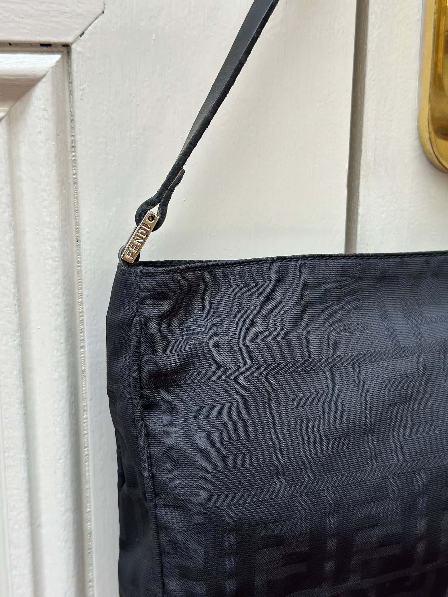 Pre-loved Fendi Zucco Print Hobo Shoulder Bag Black