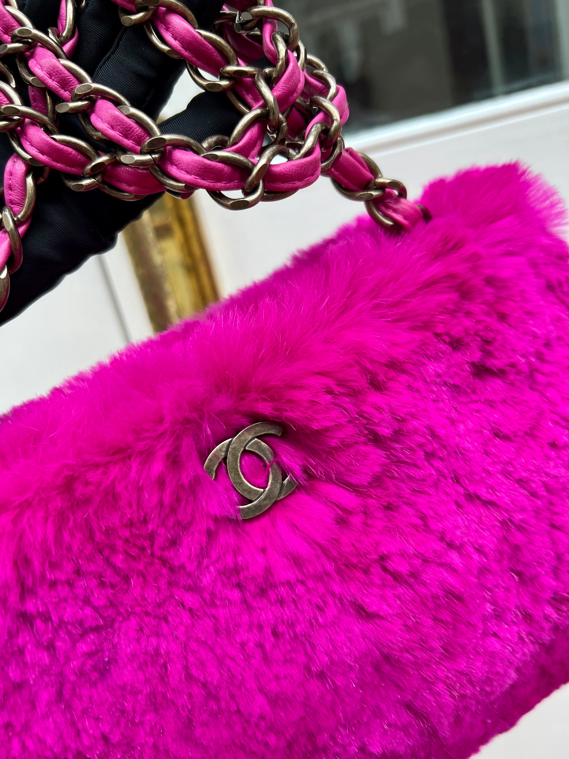 pink fluffy chanel bag