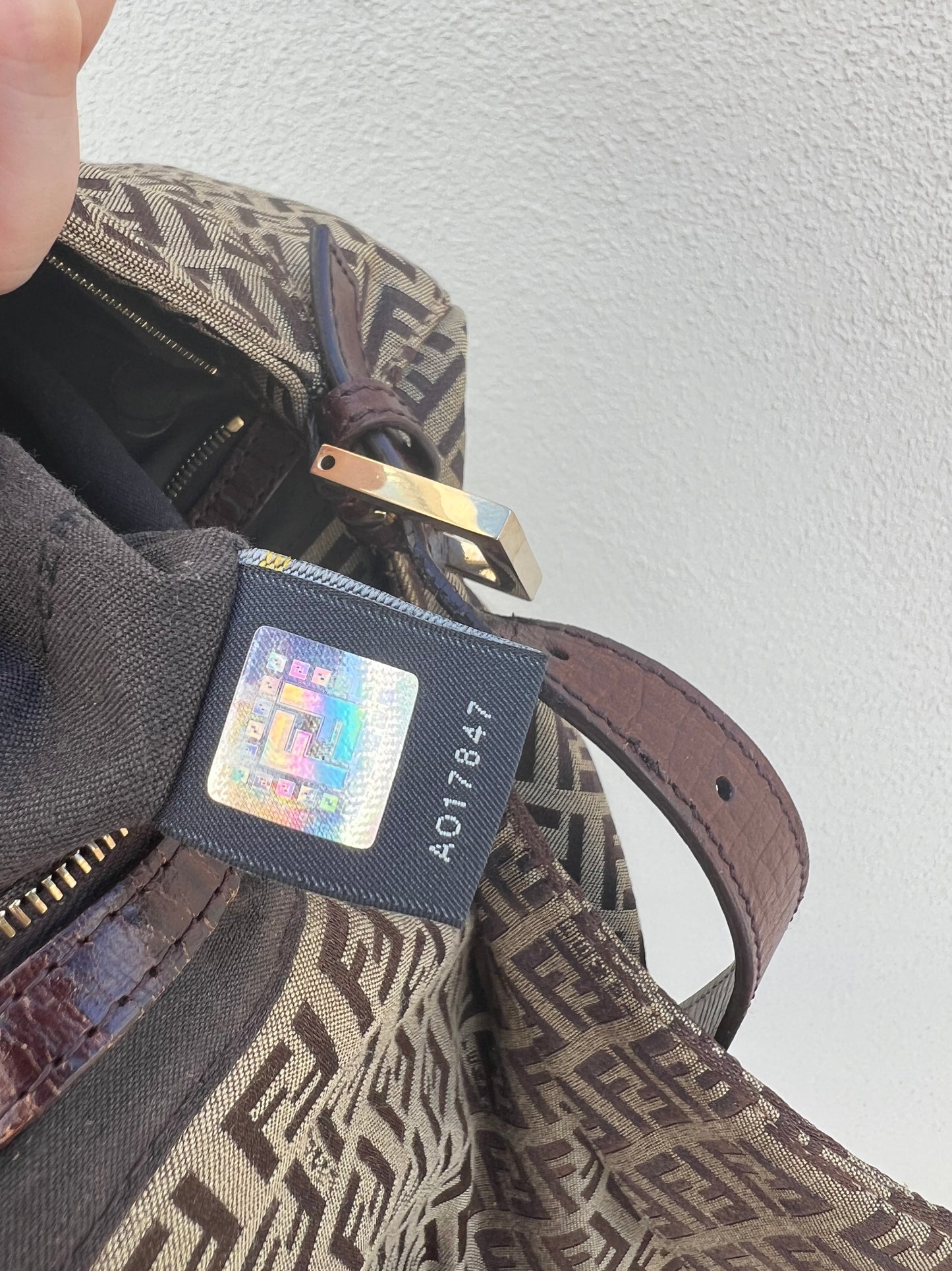 Pre-loved Fendi Vintage Zucchino Pattern Baguette Mamma Handbag