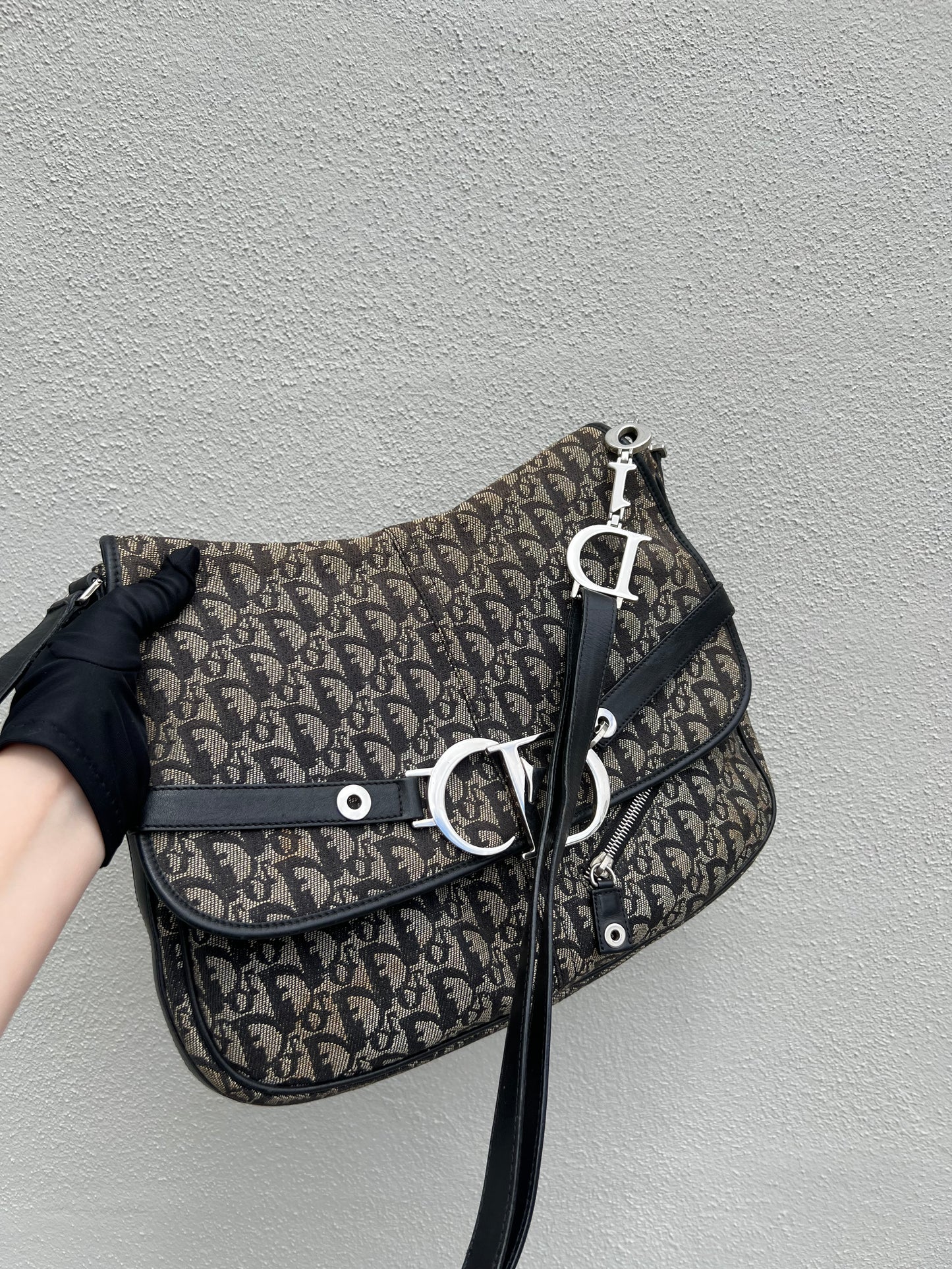 Pre-loved Dior Trotter Logo Canvas CD Flap Large Messenger Crossbody Saddle Bag