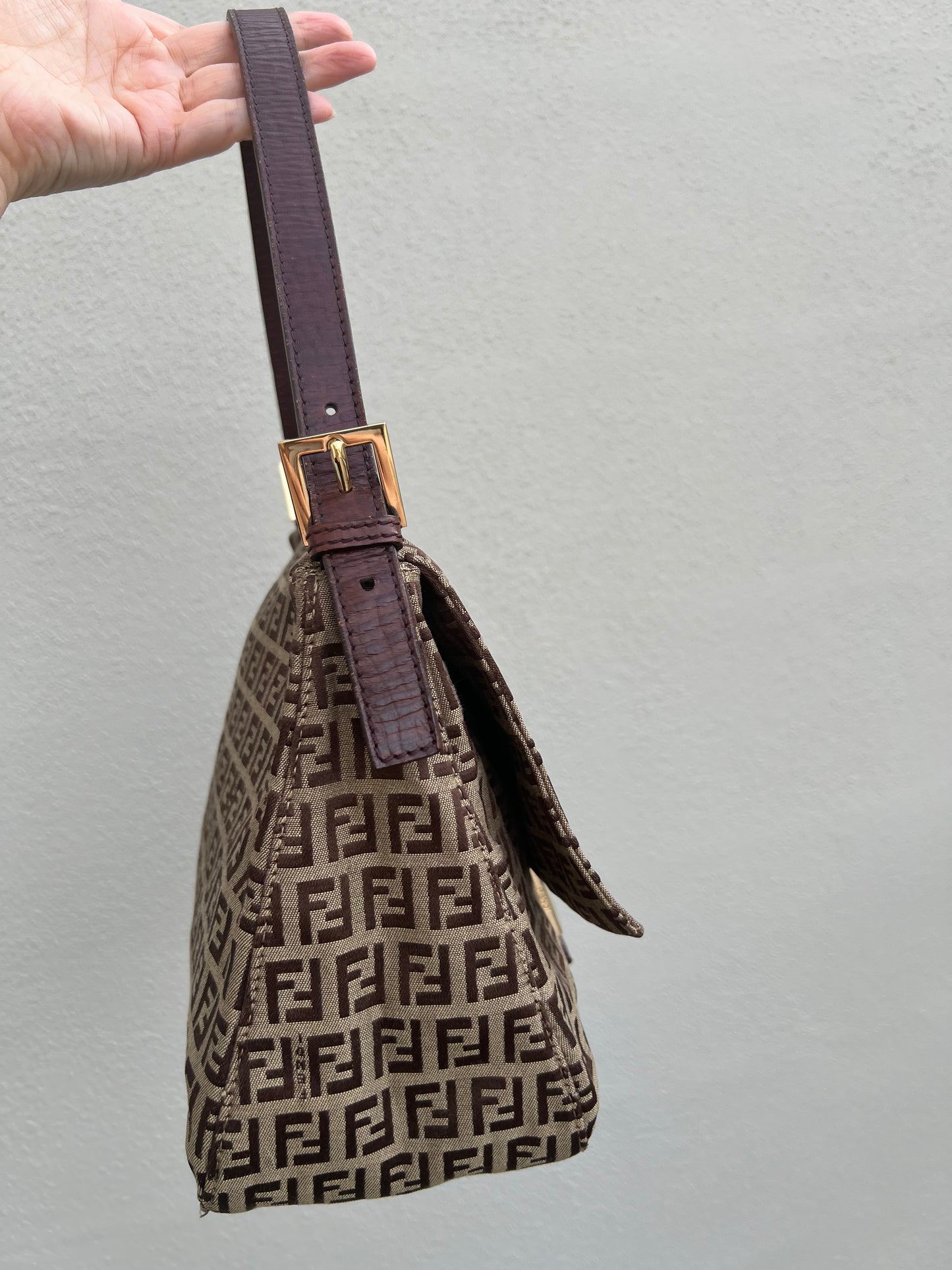 Pre-loved Fendi Vintage Zucchino Pattern Baguette Mamma Handbag