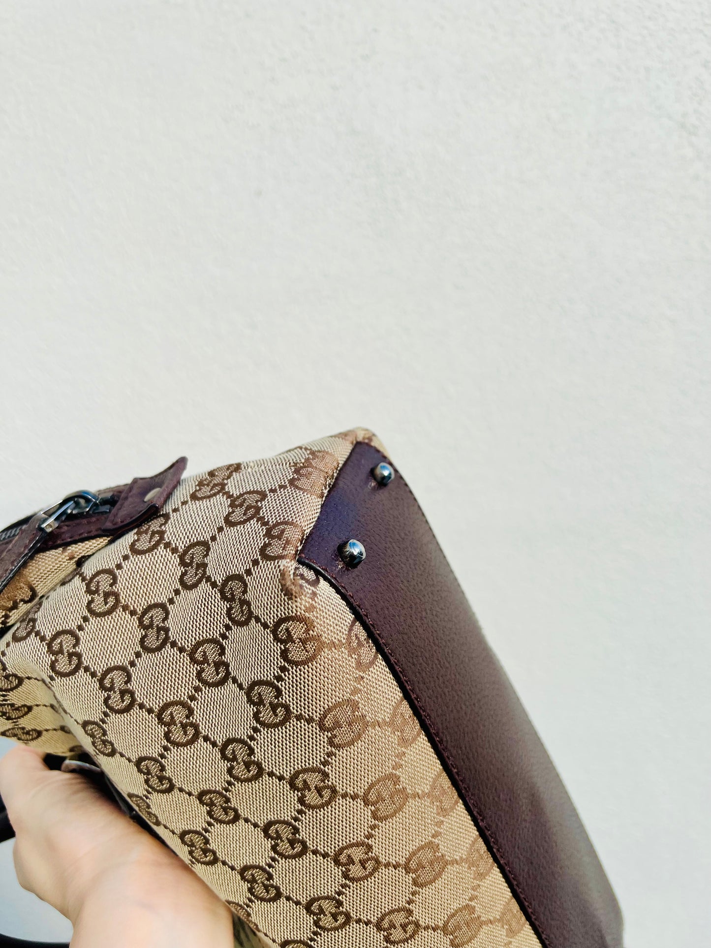 Pre-loved Gucci GG Canvas Boston Bag Brown