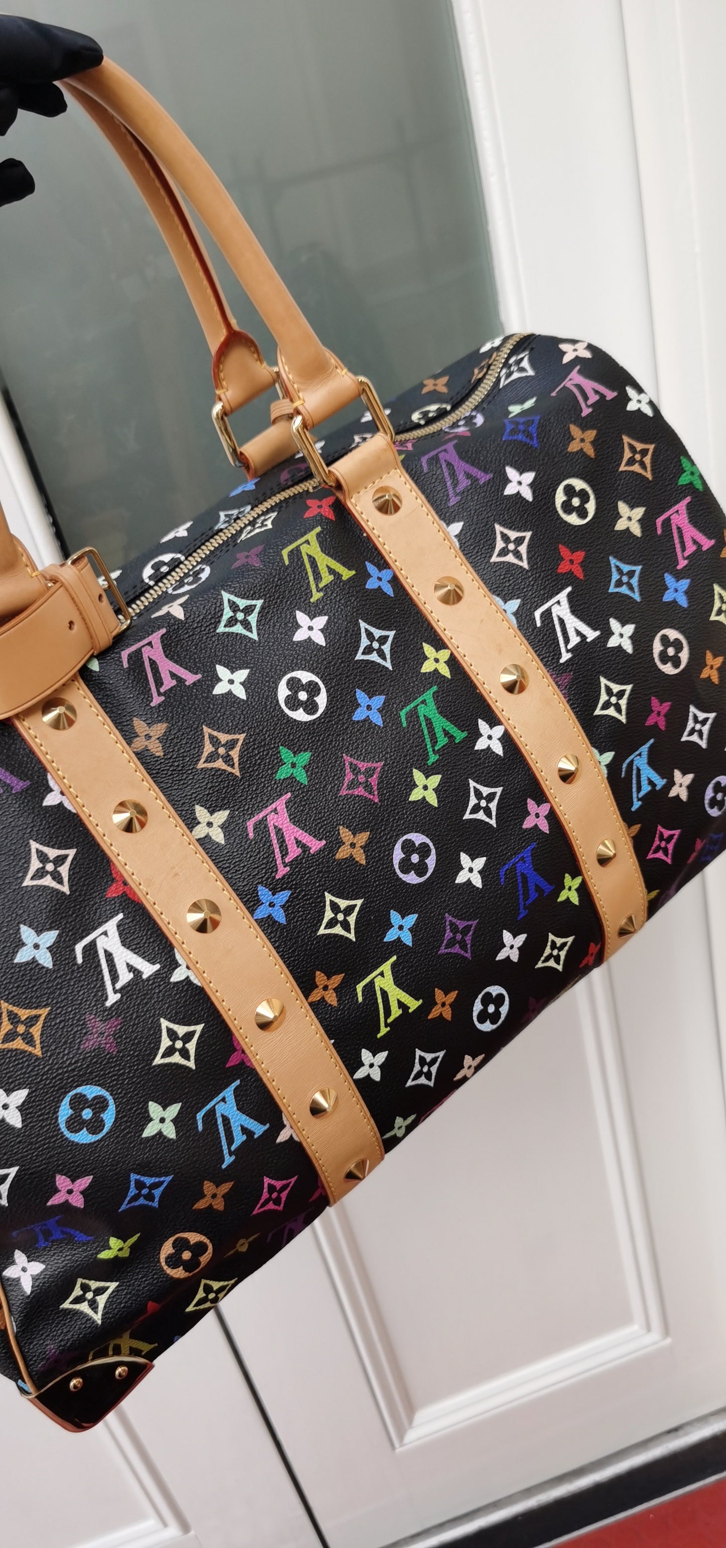 Pre-loved Louis Vuitton 2003 Black Monogram Multicolor keepall 45 Handbag Travelbag