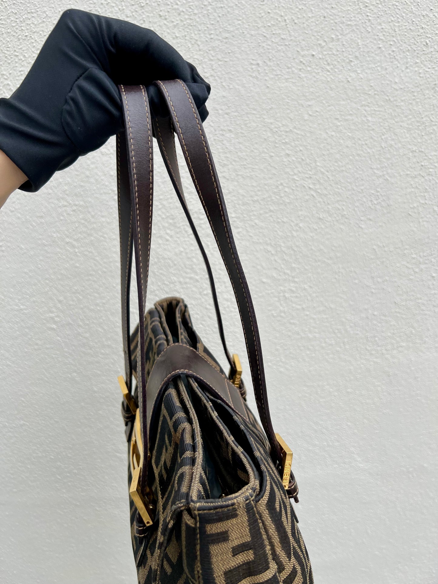 Pre-loved Fendi Zucca Brown Double Handle Bag