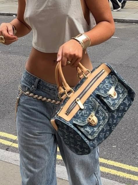 Pre-loved Louis Vuitton Blue Monogram Denim Neo Speedy Handbag 2005