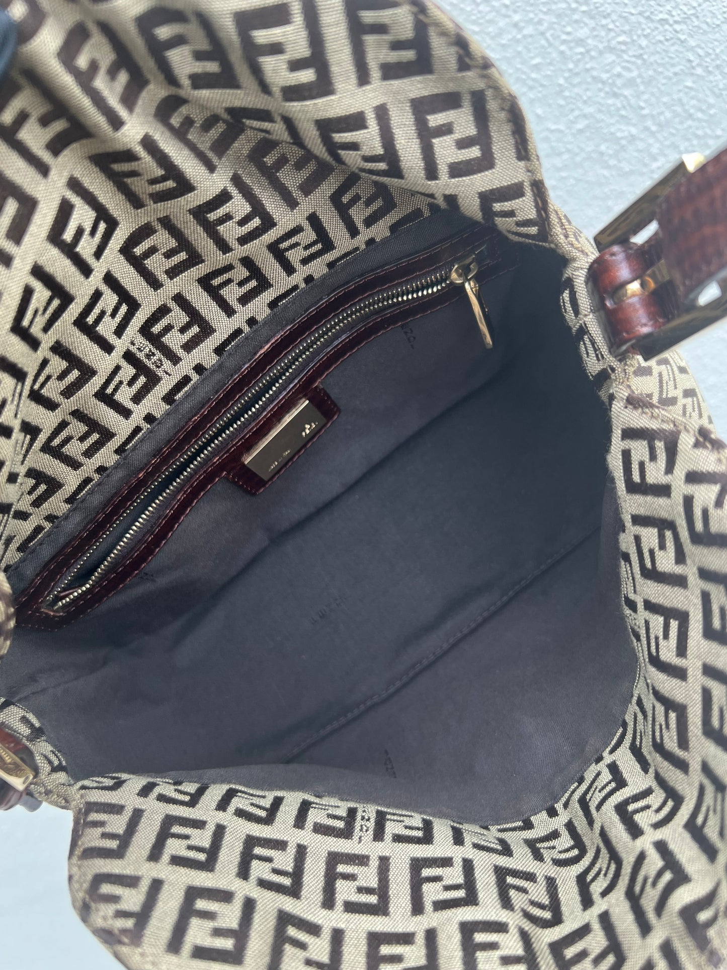 Pre-loved Fendi Vintage Zucchino Pattern Baguette Handbag Brown